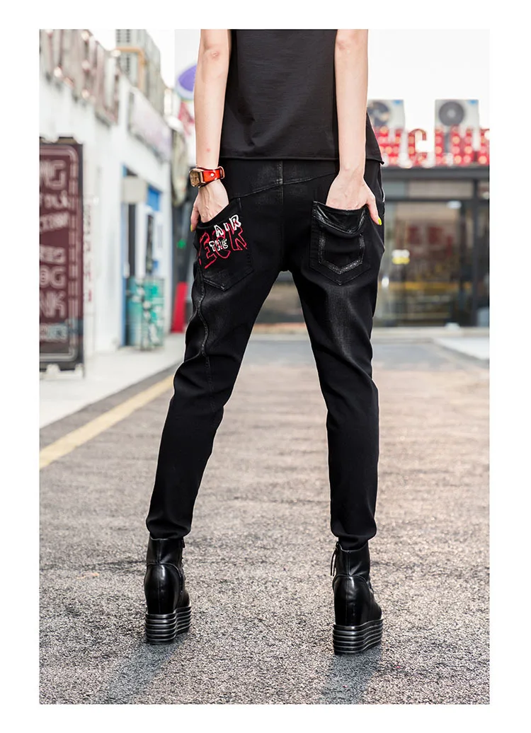 SOUL OF TIGER 2019 корейские модные женские джинсы с принтом женские свободные повседневные шаровары осенние джинсовые брюки с вышивкой Большие