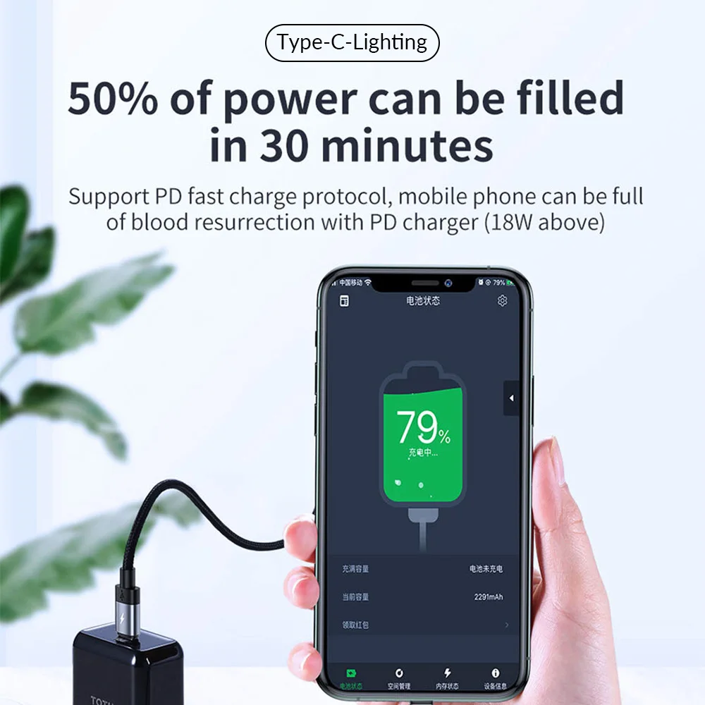USB кабель TOTU PD 18 Вт с Type C на Lightning для iPhone XR 11 Pro Max 8 7 6 Plus PD18W|Кабели мобильных