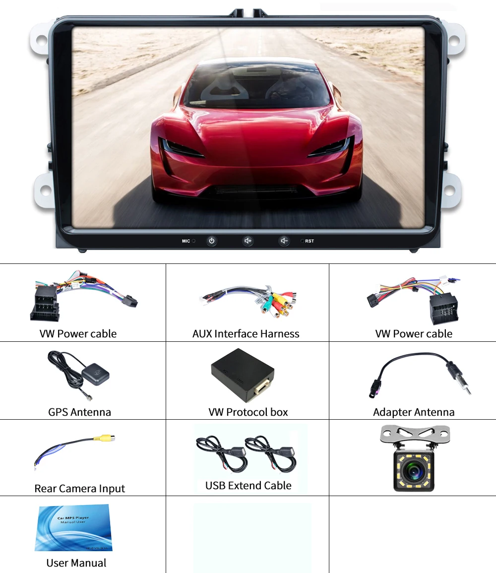 With 12 LED Camera LeeKooLuu 9 ''Android 8,1 автомобильный Радио Стерео gps навигация Bluetooth 2 Din Автомобильный мультимедийный плеер аудио плеер авторадио для VW - Цвет: With 12 LED Camera
