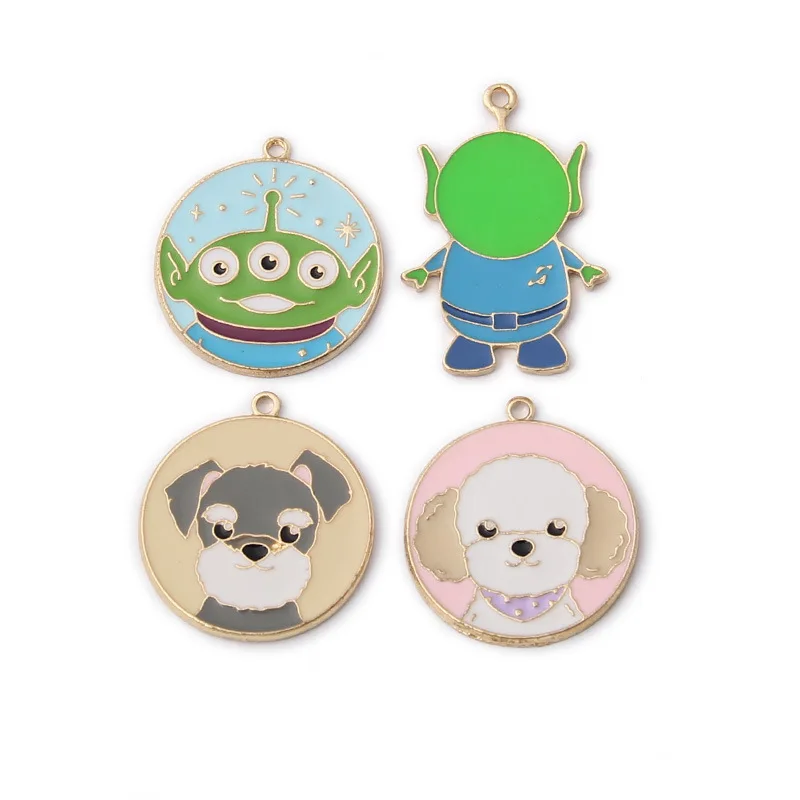 

10pcs Fashion Metal enamel round circle dog ID tag Alien charms Bracelet pendants Alloy earring Jewelry making Accessories