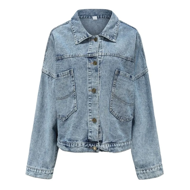 

2020 New Popular European and American Women's Simple Pure Blue Short Loose Casual Fashion New Classic Jeans Coat Jacket