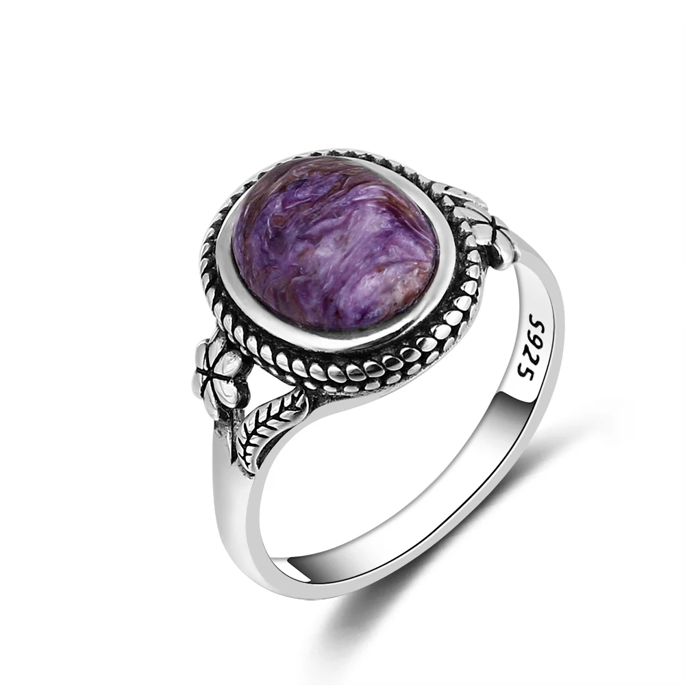 Благородное модное Серебро S925 кольцо овальное 8X10 мм натуральный фиолетовый кристалл дракона кольцо в стиле ретро помолвка Свадебная вечеринка подарок