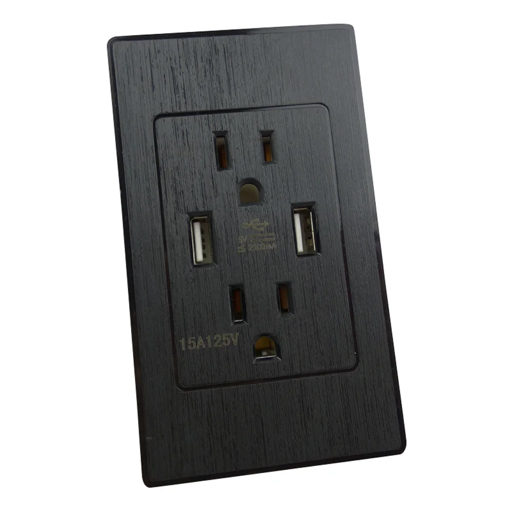 New Dual USB Wall Outlet Charger Port Socket with 15A Electrical Receptacle AC Power 5V/2A S7#5 - Цвет: Black Wiredrawing