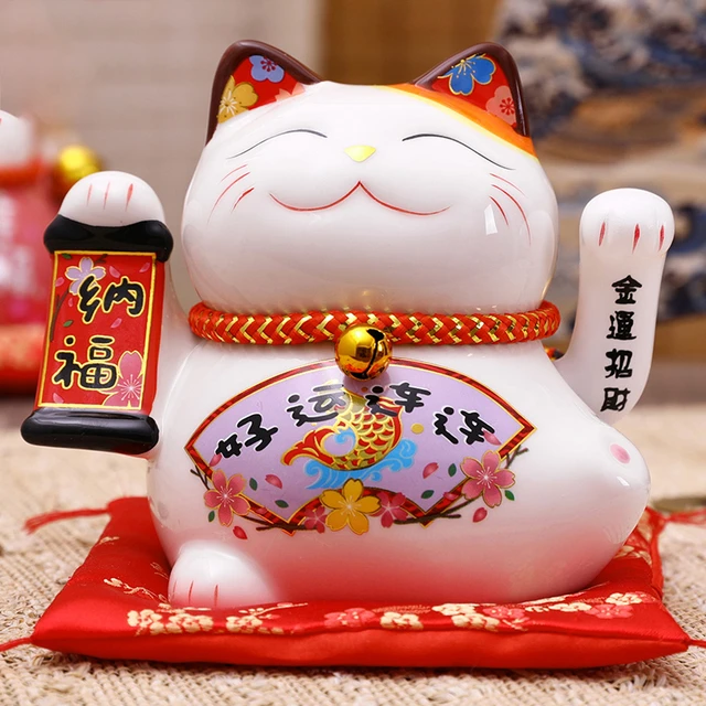 5inch Ceramic Fortune Cat Waving Hand Plutus Cat Battery Powered Maneki Neko  Best Gift Home Decoration Lucky Cat - AliExpress