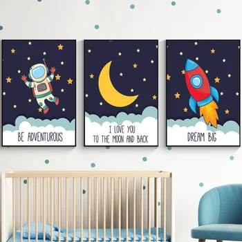

Rocket Out Space Wall Art Posters Cartoon Nursery Prints Canvas Painting Nordic Kids Decoration Pictures Baby Bedroom Decor