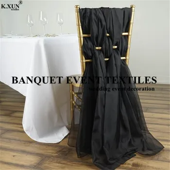 

White Black Color Chiffon Chiavari Chair Sash Tie Bow Chair Cap Hood For Out Door Wedding Event Party Banquet Decoration