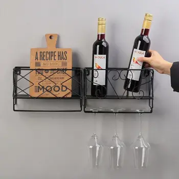

Wall Mounted Rustic Metal Wine Rack 3 Long Stem Glass Holder Home Kitchen Decor Wine Cork Storage