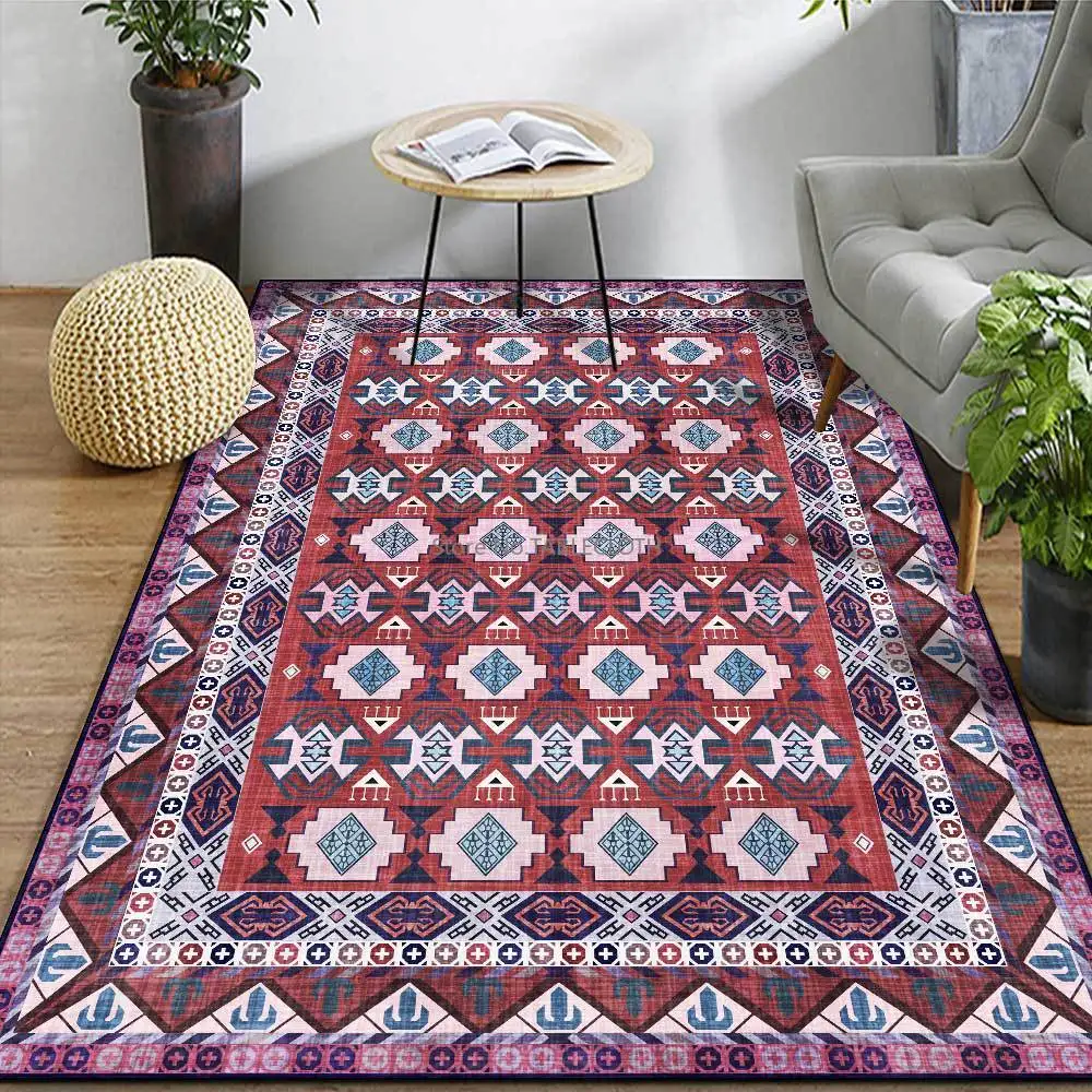 

200X300CM Geometric American Moroccan Ethnic Style Dark Blue Red Living Room Bedroom Bedside Carpet Floor Mat Customization