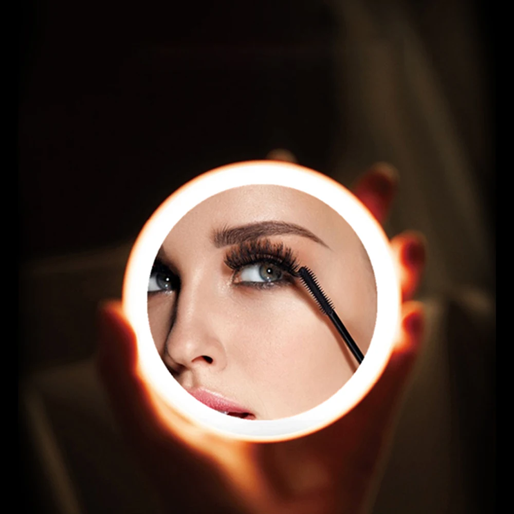 Портативный Беспроводной зарядки светодиодный макияж зеркало мини круговой косметическое зеркало 3 затемнения Яркость компактный круглый дорожное зеркало