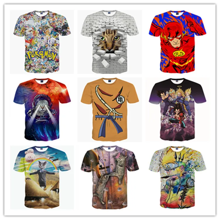 

2016 Summer New Style European And American-Style Men's Ultra-clear Digital Cartoon Shadow Fire Ninja Series Short Sleeved T-shi