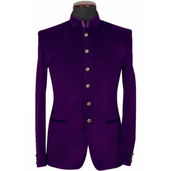 

New Fashion Men's Stand Collar Velvet Blazer Jacket Slim Fit Wedding Groomsmen Tuxedo Jacket For Dinner Leisure Outerwear