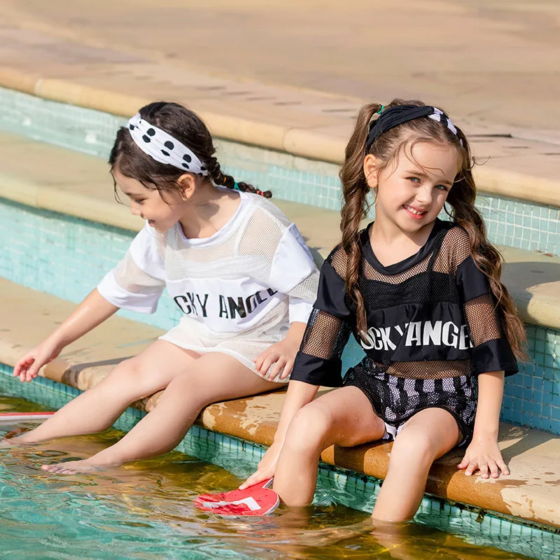 

2019 Korean-style New Style KID'S Swimwear Girls Baby Girls Princess-Style Split Type Lettered Three-piece Set Hot Springs Swimw