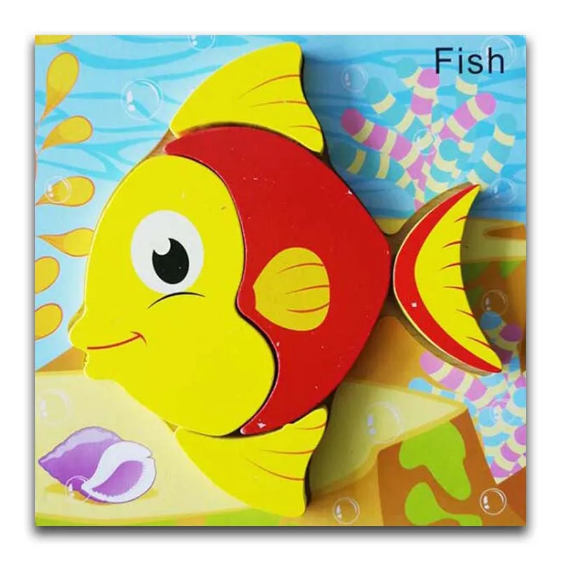 Fish С объемным маленьким деревянный 3D головоломки деревянные игрушки для детей мультфильм животных головоломки разведки детские развивающие - Цвет: Fish