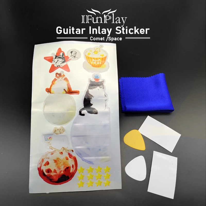 DIY Space Cat Electric Acoustic Guitar Fingerboard Inlay Sticker Neck Fretboard Decals Free Cleaning Cloth Picks | Спорт и