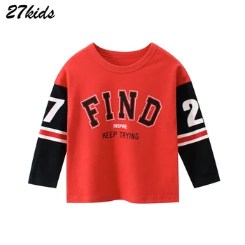 

27kids Spring Boys Girls Cartoon Cotton Letter print T Shirts Children Tees Boy Girl Long Sleeve T Shirts Kids Tops Boys Shirts