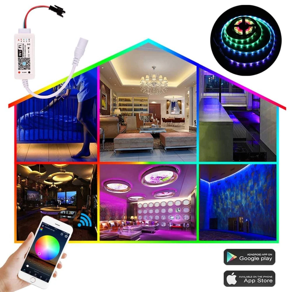 Мини wifi WS2811 WS2812B RGB Светодиодная лента светильник управление Лер Amazon Alexa/Google Phone умный голос IOS/Android приложение управление DC5-24V