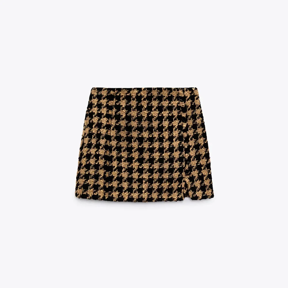 XEASY 2021 Tweed Two pieces set Women Yellow Vintage V Neck Long Sleeve Office Lady slim Blazer Coat Female Hight Waist ​skirt s