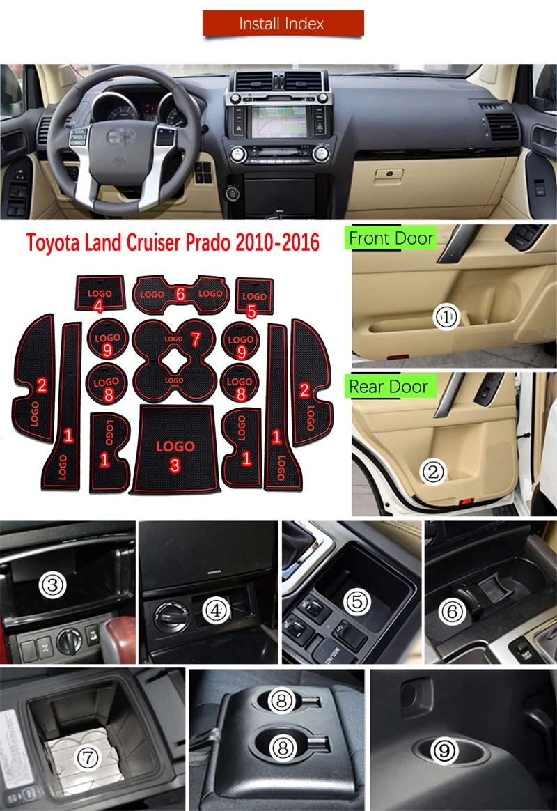 Противоскользящий коврик для TOYOTA Land Cruiser Prado серии 150 подтяжку лица LC150 J Слот для ворот противогрязный Коврик для двери