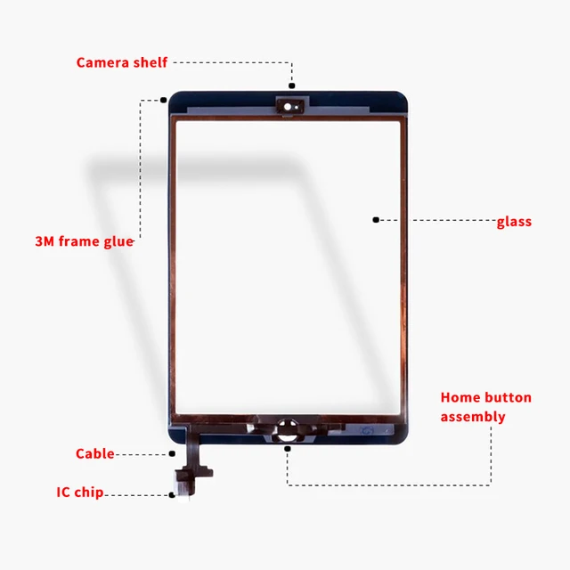 PUNG for iPad Mini 1/iPad Mini 2 Screen Replacement,A1432 A1454 A1455 A1489  A1490, Touchscreen Digitizer (Black), with Home Button, Full Repair Kit