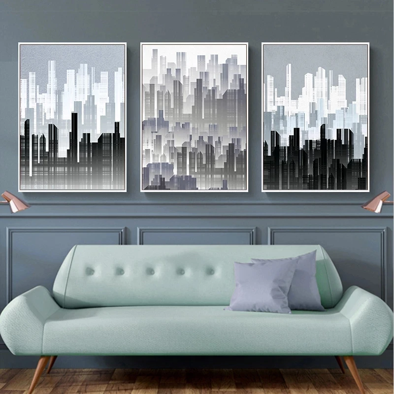 Modern Wall Art Abstract Grey House Building Painting City Landscape Picture Nordic Canvas Posters Prints Living Room Decoration | Дом и сад