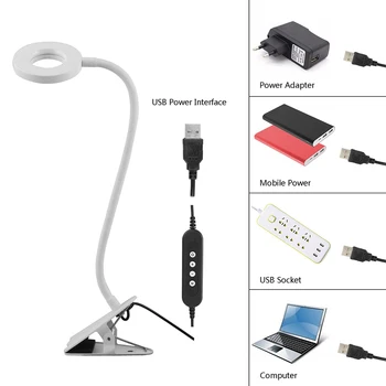 

7W Flexible Gooseneck USB Rechargeable Brightness Adjustable 3 Modes Desk LED Clip Light Bedroom Study Room Reading Lamp Clamp
