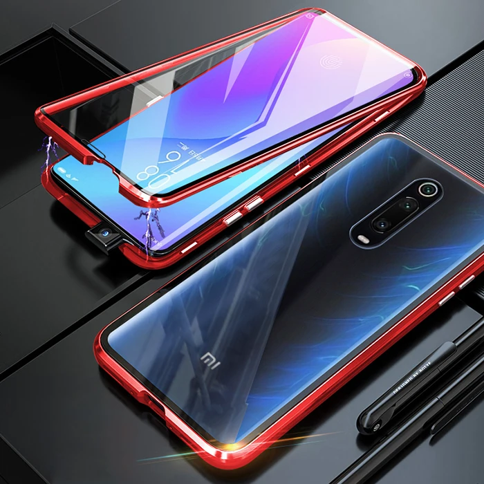 Жесткий Чехол для Xiaomi Mi 9 T Pro, металлический магнитный чехол 360, полностью двойной чехол из закаленного стекла, Жесткий Чехол для Xiaomi Mi 9 T 9 T, чехол - Цвет: Красный