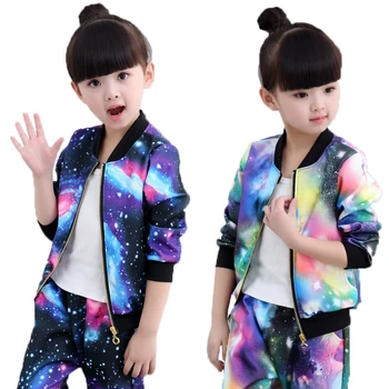 

2020 Autumn Girls Clothing Sets Children Trend Cool Jackets+Zipper Coat And Pant Set Kids Clothing Teens Sports Suit Tracksuit