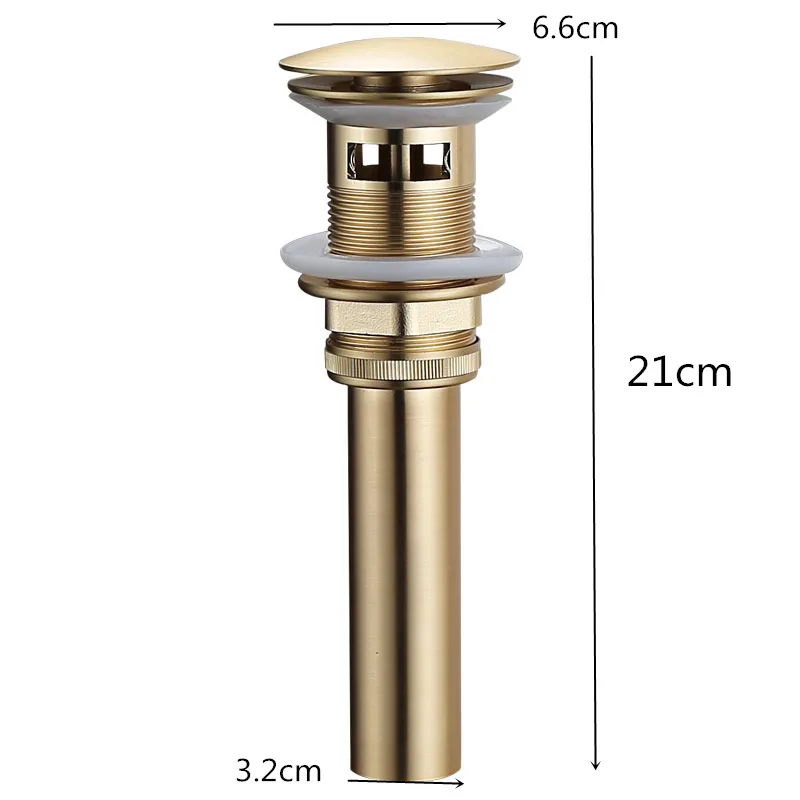 Brushed Gold Solid Brass Pop-Up Drain with Overflow