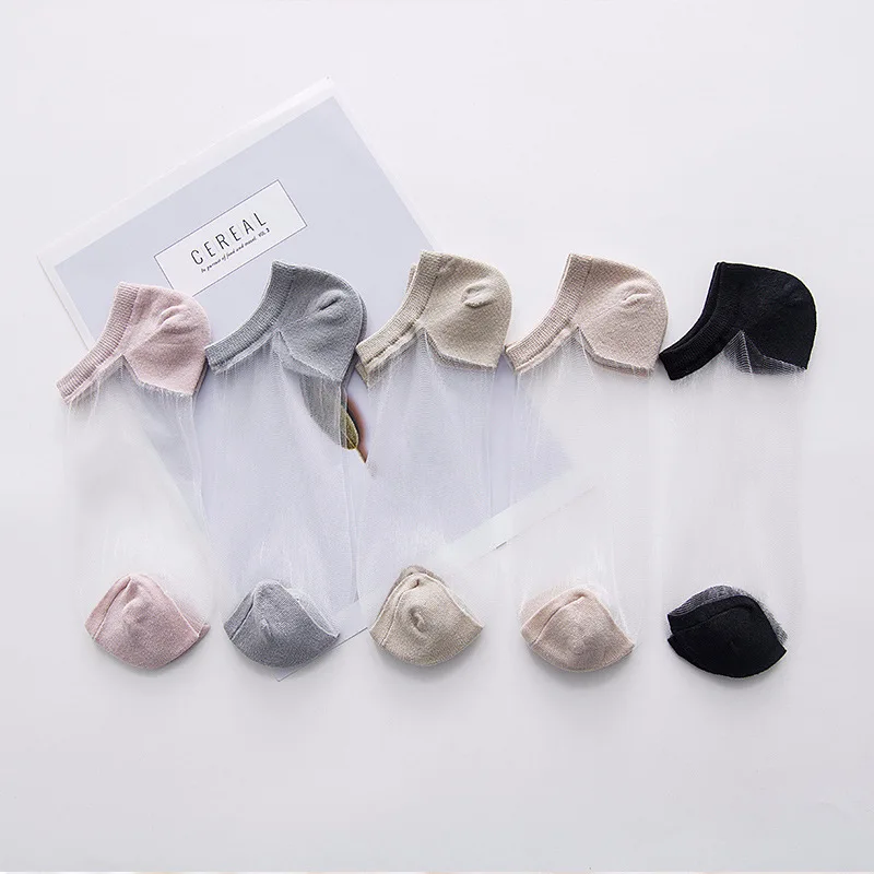 Summer New Style Crystal Silk Contrast Color Women’s Boat Socks Cotton Fashion Socks Manufacturers Direct Selling Northeast Cott
