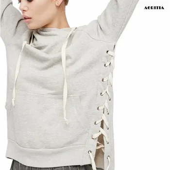 

2020 Women Hoodie Streetwear Lace-up Hoody Moletom Survetement Rivets Sweatshirt