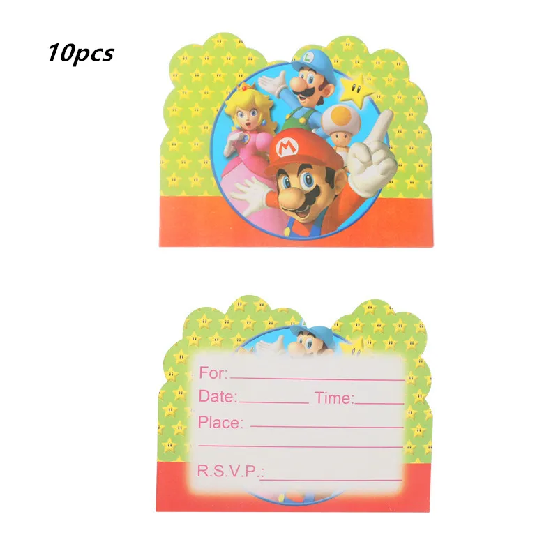 invitation card 10pc 10 шт./упак. Super Mario Bro любимая детская тема День рождения Пластик подарки печенье мешочки для вечеринки перед рождением ребенка там мешок с подарками украшения свадебные принадлежности - Цвет: invitation card 10pc