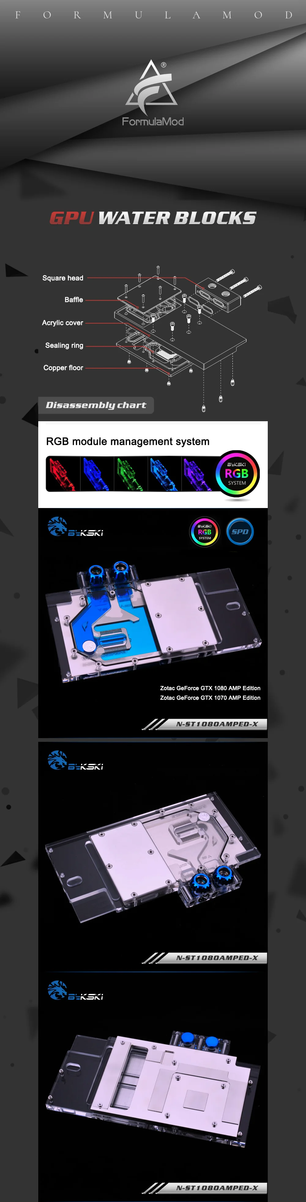 Bykski N-ST1080AMPED-X, Full Cover Graphics Card Water Cooling Block RGB/RBW for Zotec GTX 1080TI/1080 APM Edition  