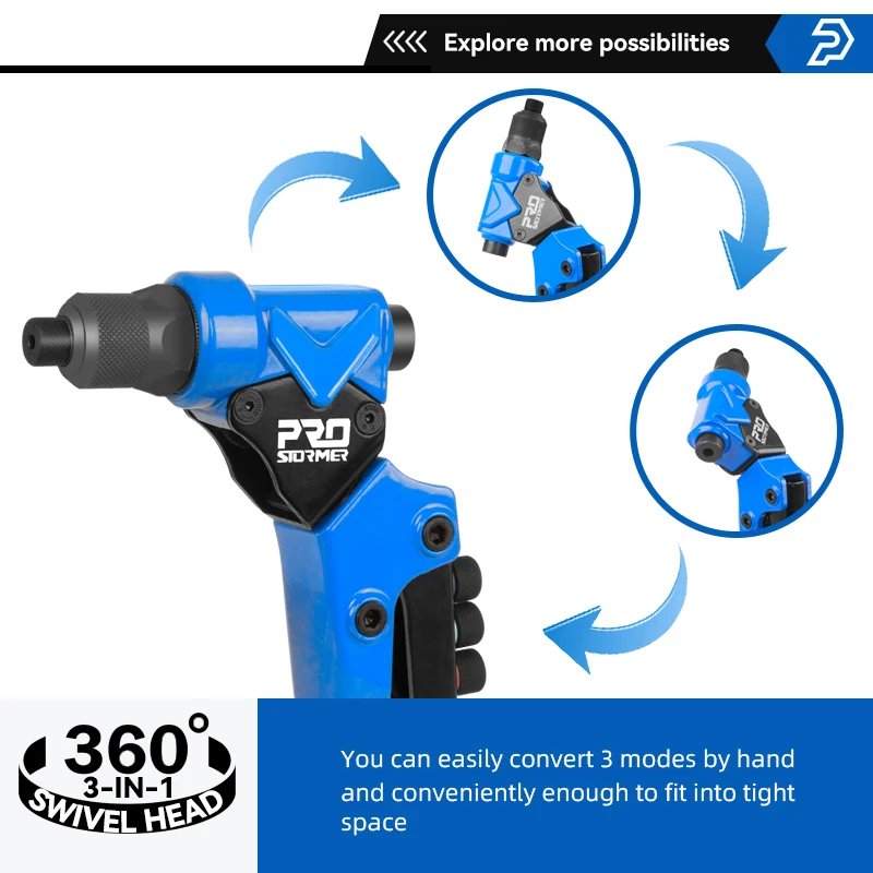 3 in 1 Swivel Head 360&deg; Rivet Nut Guns Hand Riveter of Threaded Tool Sleeve Nuts for Auto M3/4/5/6 Reaming Multi by PROSTORM rivet gun,rivet nut tool,rivet gun set
