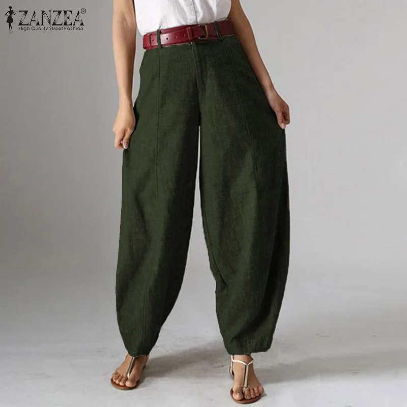 Женские осенние брюки ZANZEA, повседневные мешковатые штаны-шаровары, винтажные Панталоны с молнией спереди, укороченные штаны для женщин, большие размеры