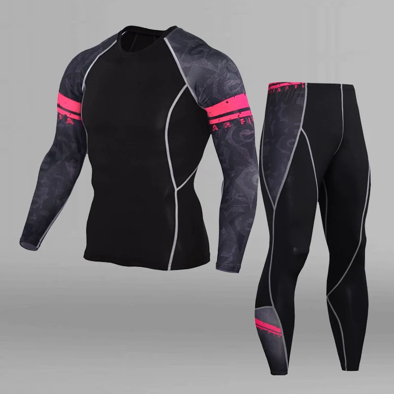 Set Комплект термобелья для подростков, зимняя теплая тренировочная быстросохнущая одежда, кальсоны, зимнее термобелье, Рашгард, мужской спортивный костюм - Цвет: Set