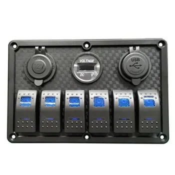 

Waterproof 6 Gang Car Auto Boat Marine LED Rocker Switch Panel Circuit Breakers Voltmeter Dual USB Car Charger