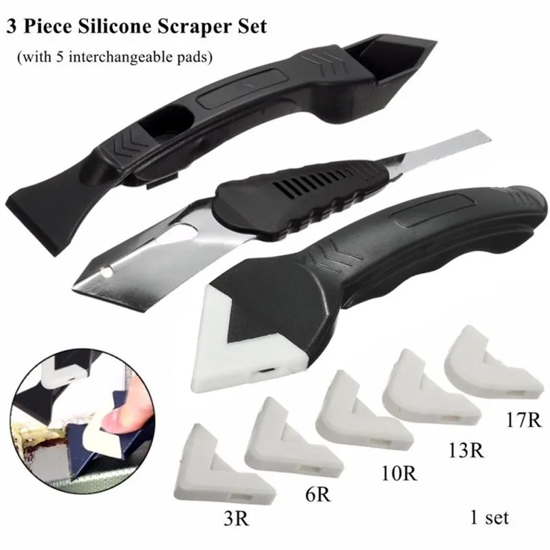

3pcs set Kit Kitchen window cleaner scrapers set drop ship Silicone Scraper Caulking Grouting Tool Sealant Finishing Cleaning