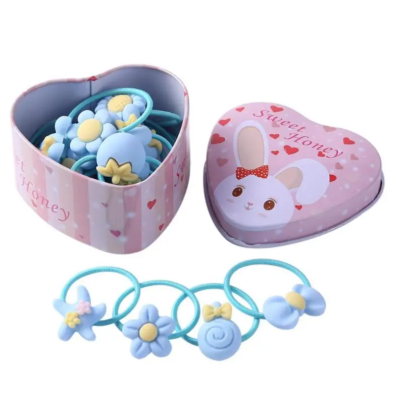 20pcs Cartoon Cute Elastic Hair Bands Kids Girls Rubber Bands w/ Gift Box Hair AccessoriesBaby Headdress women Hair Ropes - Color: Sky Blue