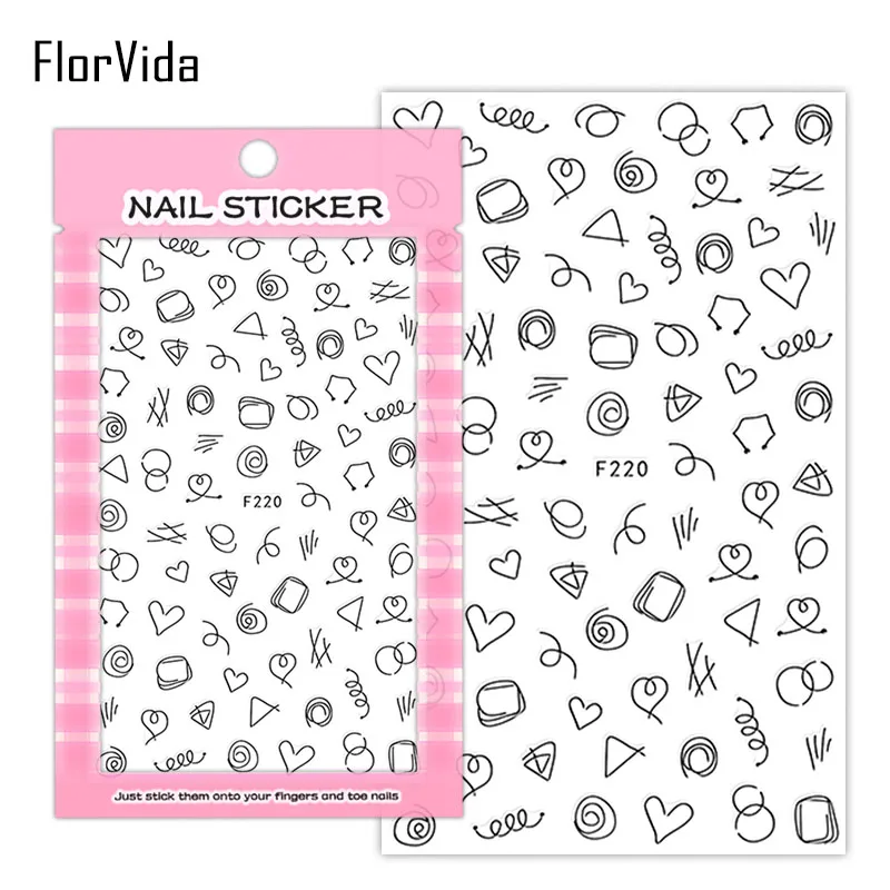 FlorVida F214-220 3D слайдер для ногтей золотые черные наклейки Переводные картинки с бабочками клейкий дизайн для маникюра Советы украшения для ногтей