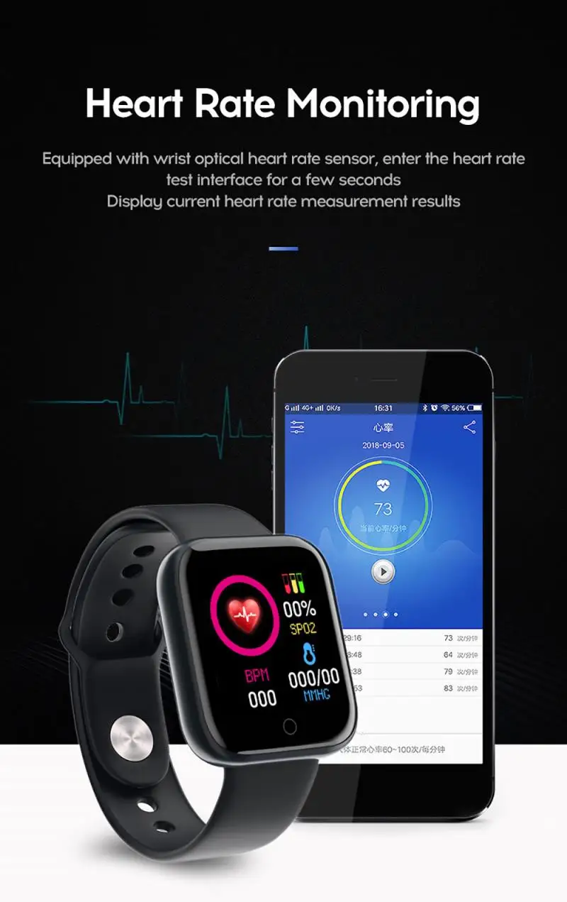 Y68 Smart Watches Waterproof Sports Fitness Tracker Smartwatch Heart Rate Monitor Blood Pressure Functions For Women Men