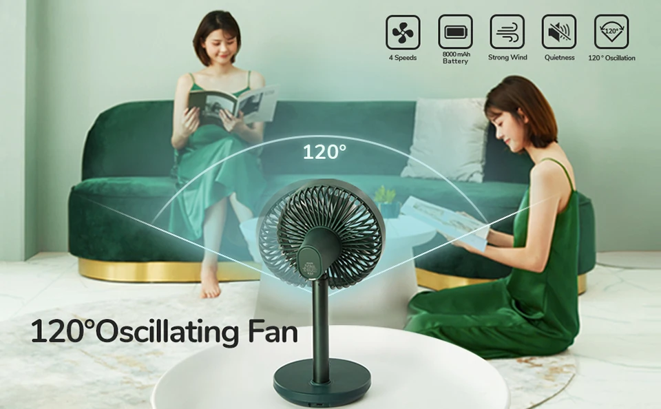 JISULIFE FA13 Rechargeable Table Fan 8000mAh description image