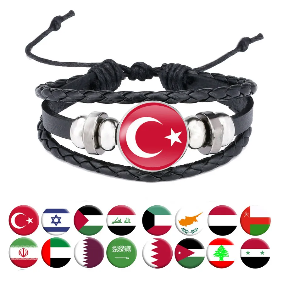 

National Flag Bracelets Turkey Israel Saudi Arabia Palestine Iraq Qatar Are Jordan Syria Oman Lebanon Leather Bracelet Jewelry