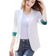 Blaser Feminino 2020 Half Sleeve White Blazer with Pockets Single Button Americana Mujer Women Jacket Plus Size YR-88225 Blaser Feminino 2020 Half Sleeve White Blazer with Pockets Single Button Americana Mujer Women Jacket Plus Size YR-88225