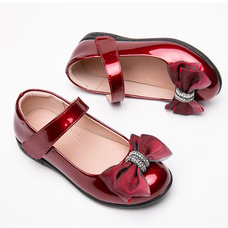 School Black Leather Shoes Girls Bow Princess Shoes Children's Student Dance Performance