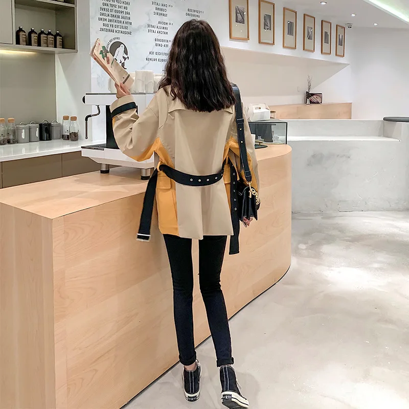 

Trench Coat Women's Mid-length Spring And Autumn Students College Style Short-height Workwear Khaki Korean-style Fashion 2019 Po