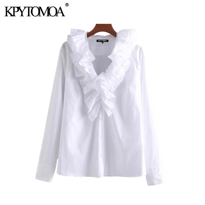 Vintage Elegant Office Wear Solid Blouses Women Fashion Ruffled Collar Long Sleeve Female Shirts Blusas Mujer Chic Tops