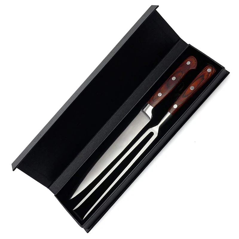 

BBQ Meat Carving Knife and Fork Set With Case, Stianless Steel, Set of 2, bbq Tools Grill Accessories
