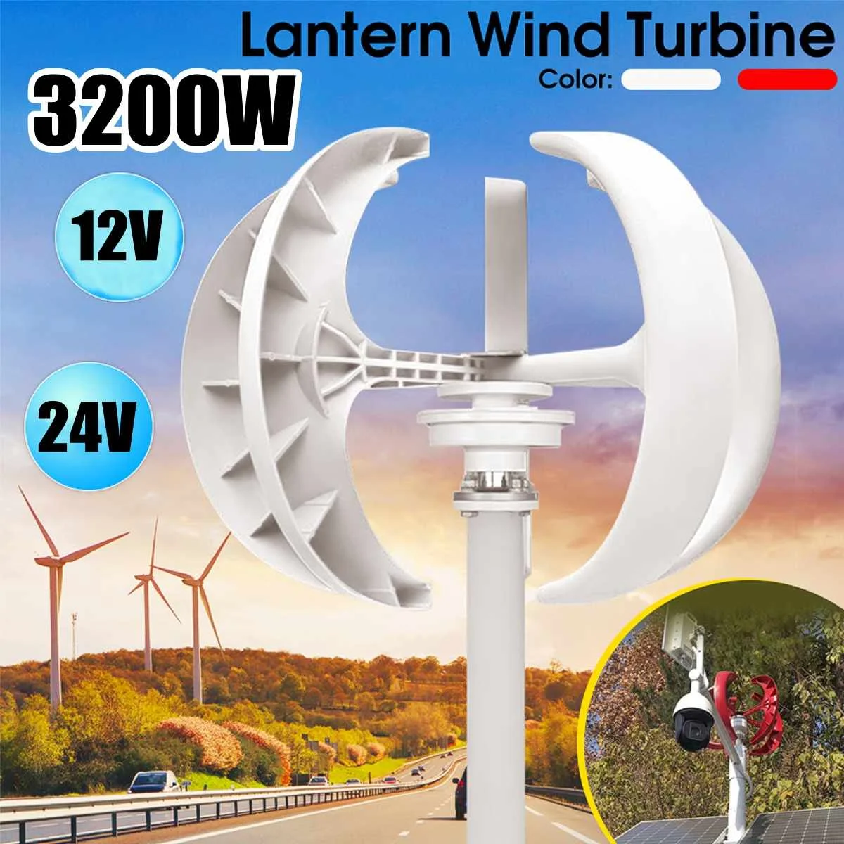 

5 Blades 3200W 12/24V Wind T urbine Generator Lantern Household Power GeneratorController For Residential solar streetlight