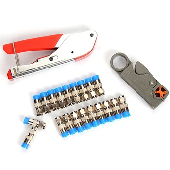 

Coaxial Cable Wire Stripper Rg6/Rg59 Compression F Connector Tool Crimping Pliers Wire Stripping Pliers Kit