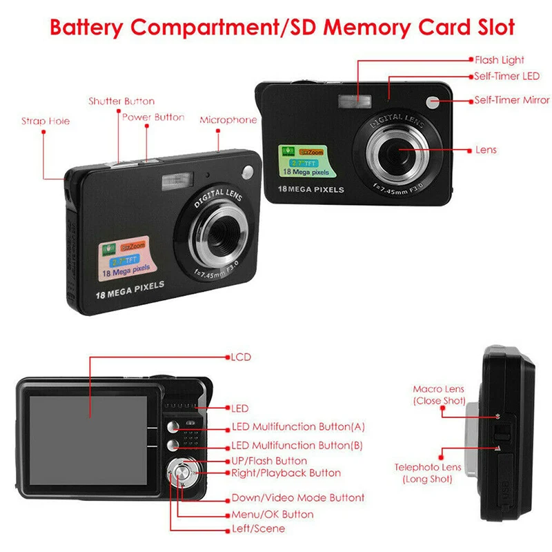 2.7Inch TFT LCD HD Screen Digital Camera Anti-Shake Face Detection Camcorder GK99